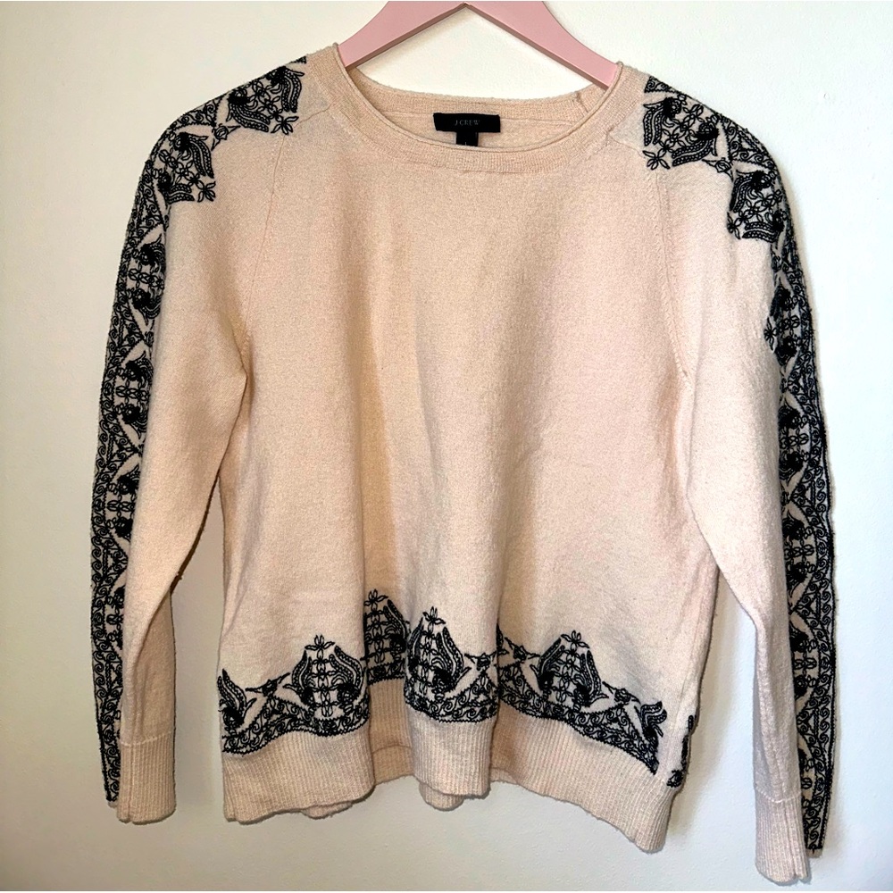 J. Crew Embroidered Sweater in Blush Pink